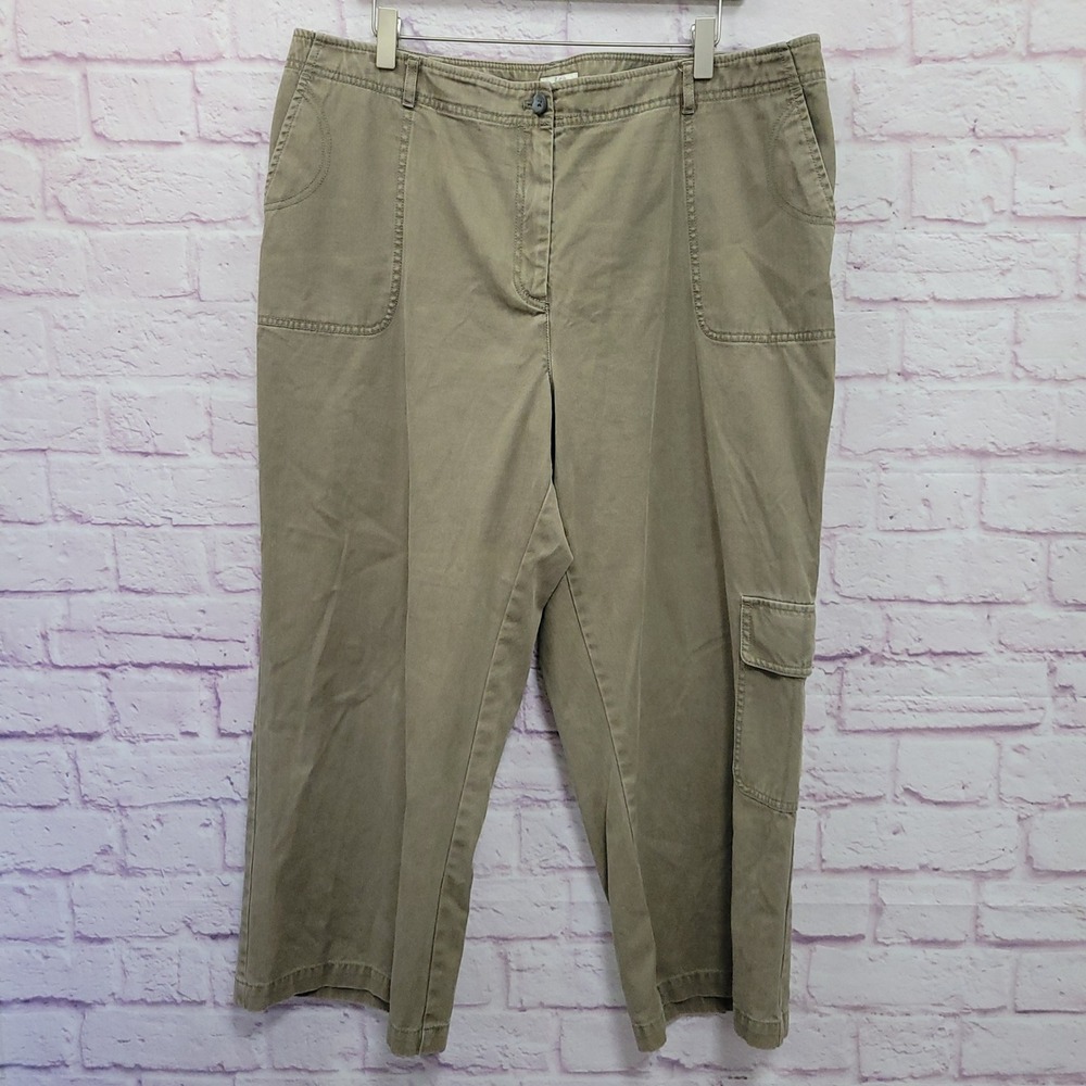 J.Jill Olive Green Cropped Cargo Pants Womens 18 100% Cotton Wide Leg Utility